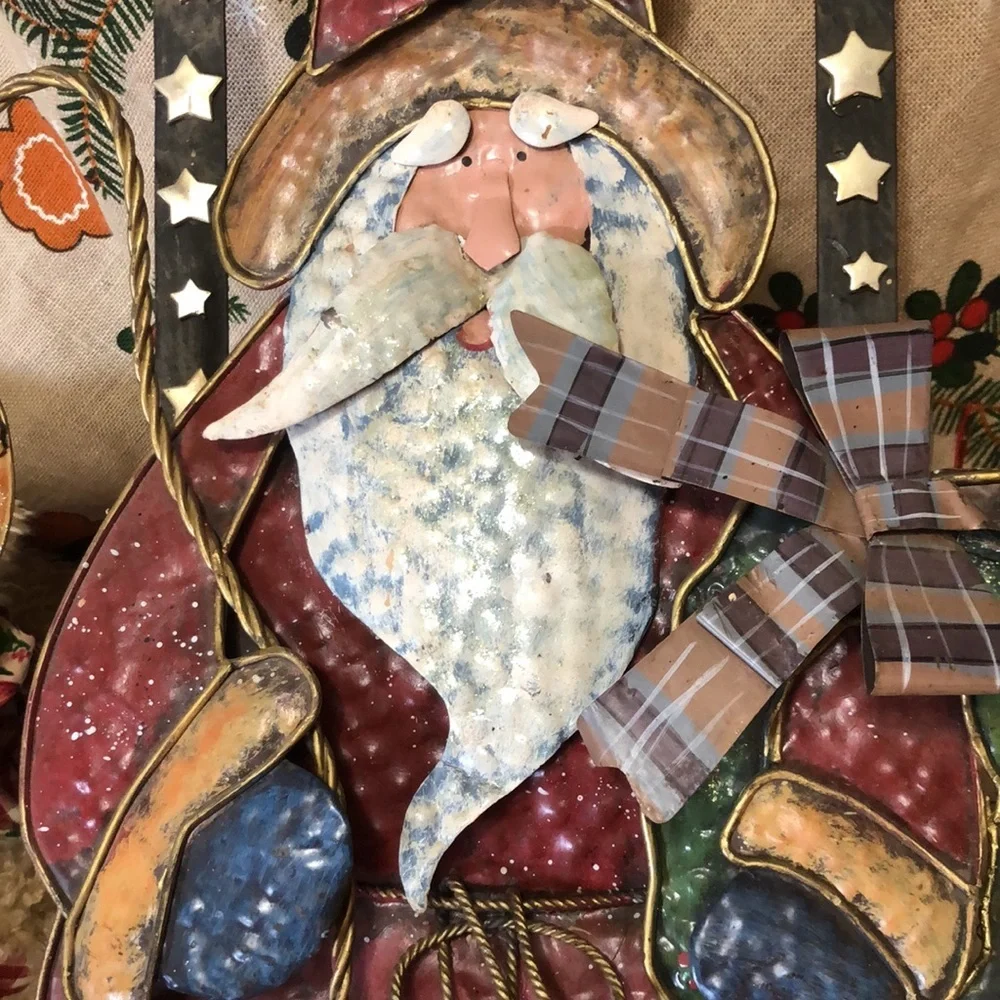 Vintage Metal Merry Christmas Sign Santa & Sleigh Wall Hanging Decor 34 1/2”x16”